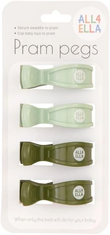 All4Ella Pram Pegs 4 Pack - Sage & Forest Green - Image 1